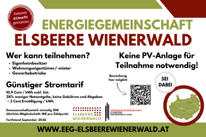 Energiegemeinschaft Elsbeere Wienerwald: Wer kann teilnehmen? Günstiger Stromtarif.