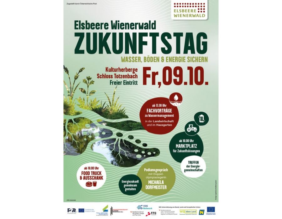 Zukunftstag Elsbeere Wienerwald: Schloss Totzenbach, Fr. 09.10. mit Vorträgen, Marktplatz und Food Truck