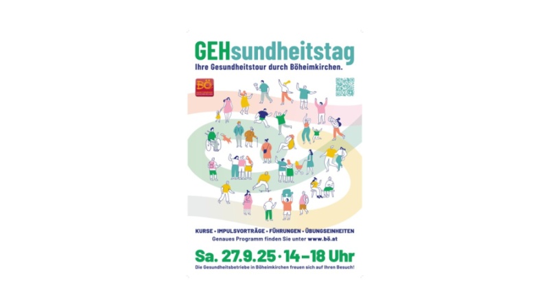 Ein buntes Plakat der Veranstaltung Gehsundheitstag 2025